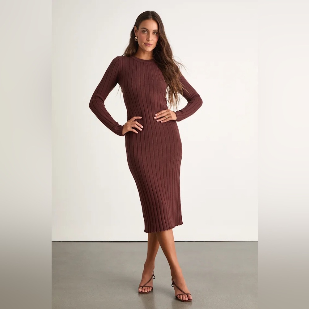 Lulu's Chocolate Long Sleeve Knit Dress